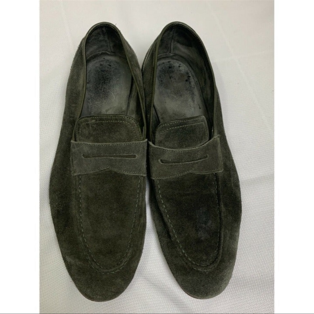 SuitSupply size 10.5 / 43.5 green suede penny loafers